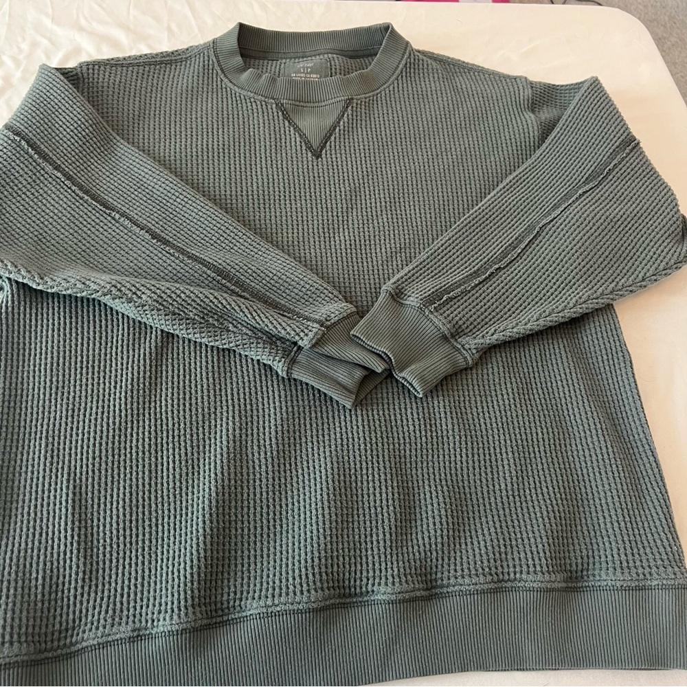 Aerie Women’s Waffle Knot  Crewneck - Sage Green